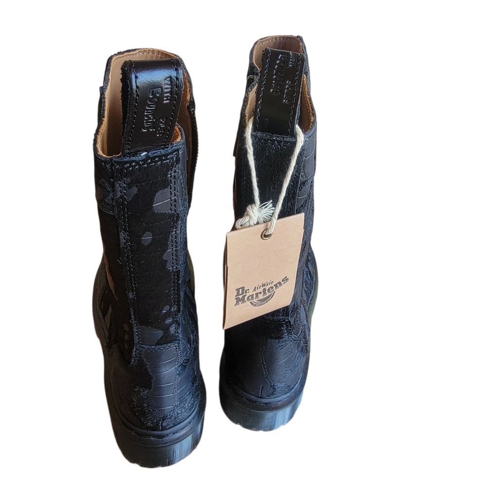 Dr. Martens Rejena Camo Pony Hair Boots Women 7 Black New Platform Mid Calf